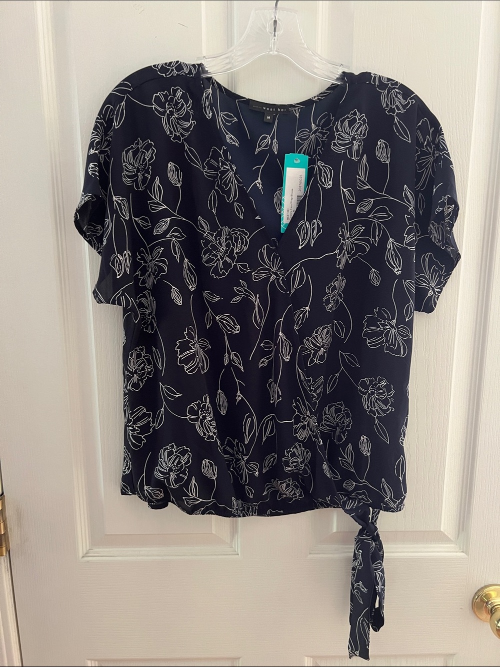 West Kei Navy Floral Tie-Detail Blouse